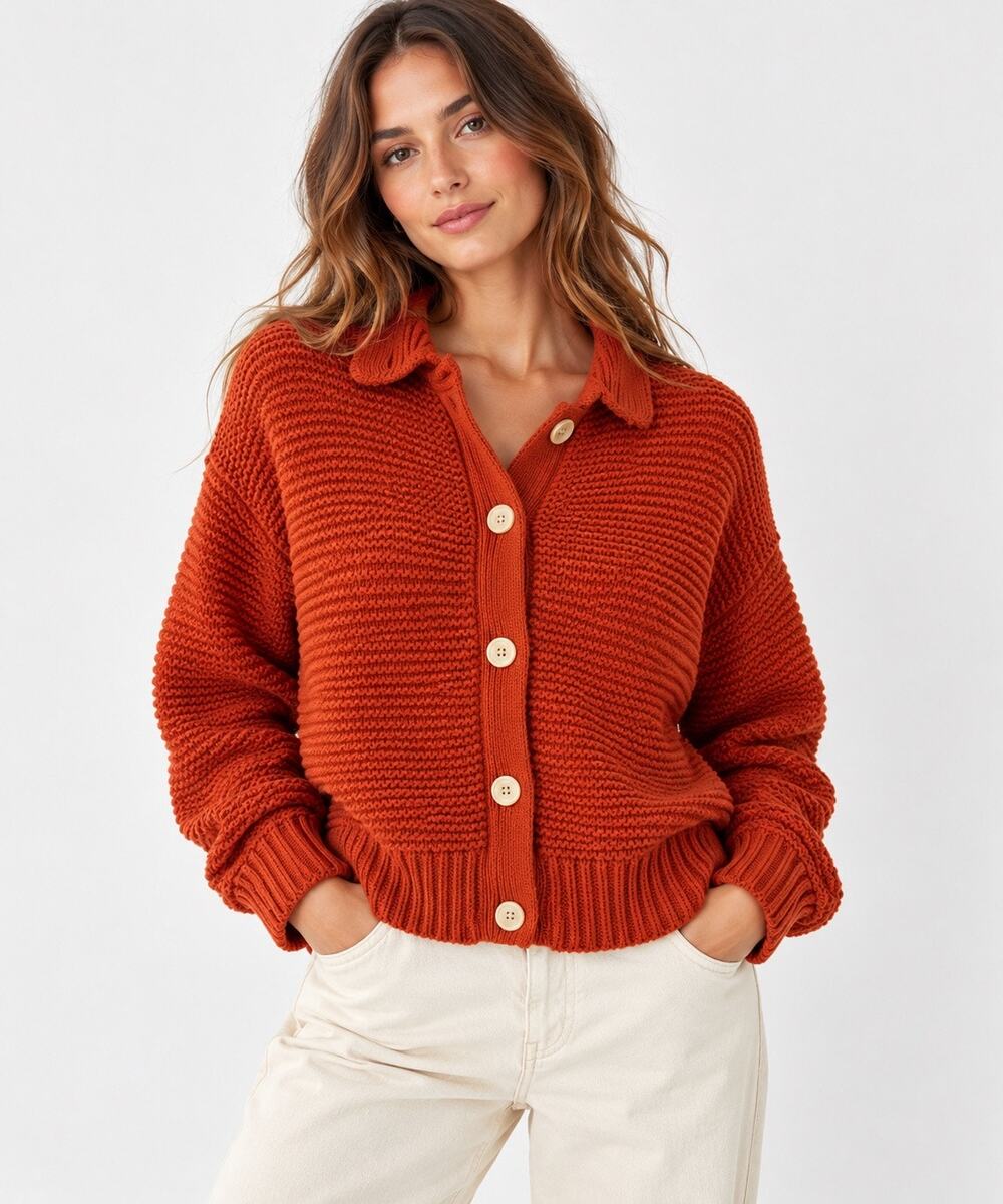 Alex Mill Nico Cardigan Cotton Burnt Orange Rust Chunky Knit Sweater M Cottage